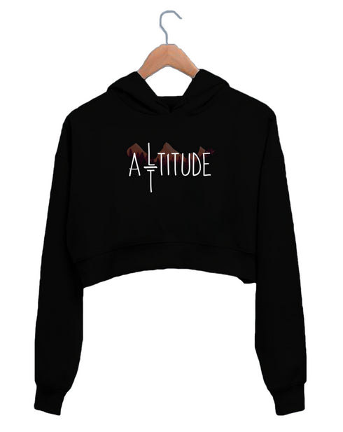 Quirkipedia ALTITUDE Black TRAVEL Womens Crop Hoodies